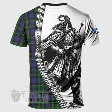 Mowat Tartan Clan Crest T-Shirt with Highlander Warrior Celtic Style - Tartan Vibes Clothing