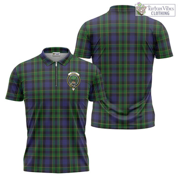 Mowat Tartan Zipper Polo Shirt with Family Crest - Tartan Vibes Clothing