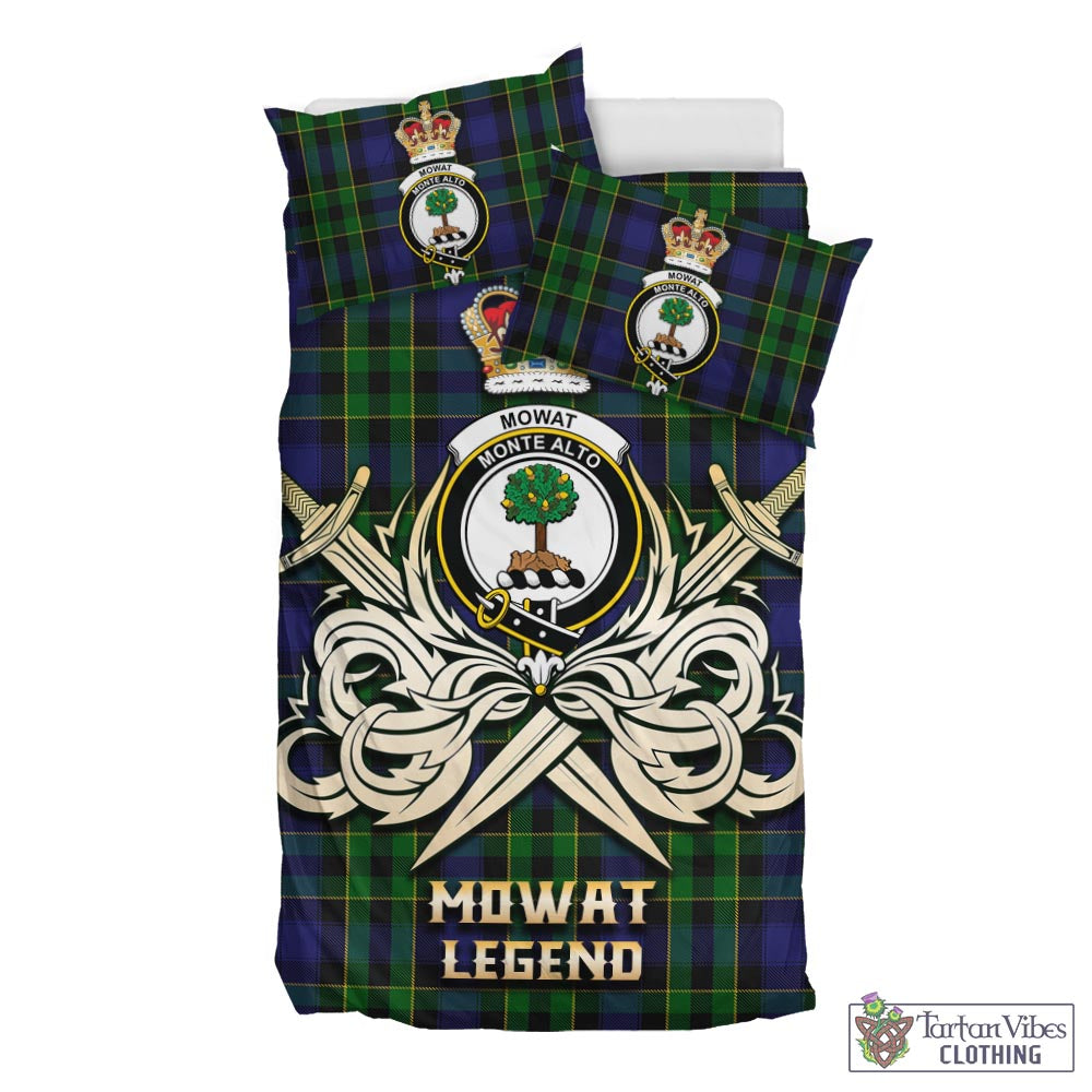 Tartan Vibes Clothing Mowat Tartan Bedding Set with Clan Crest and the Golden Sword of Courageous Legacy