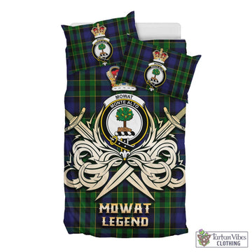Tartan Vibes Clothing Mowat Tartan Bedding Set with Clan Crest and the Golden Sword of Courageous Legacy