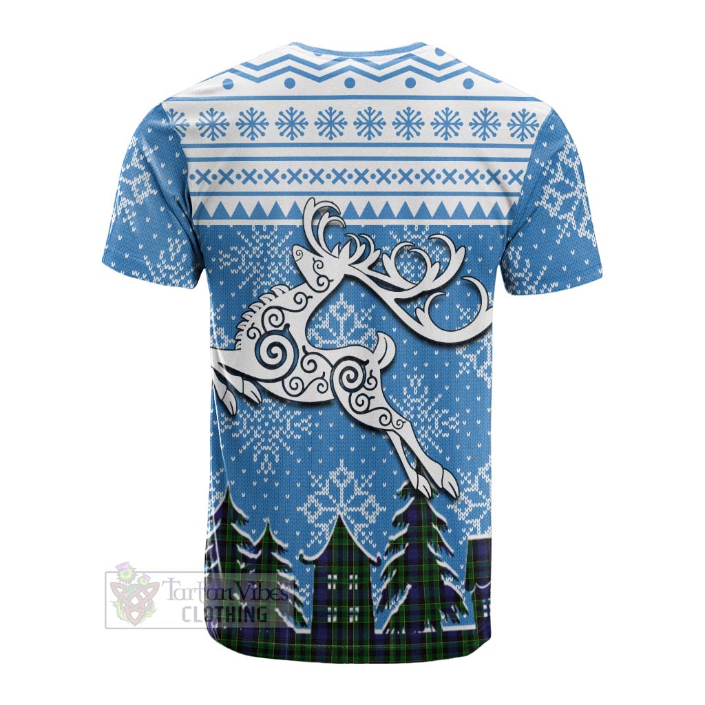 Mowat Clan Christmas Cotton T-shirt Celtic Reindeer Style - Tartan Vibes Clothing