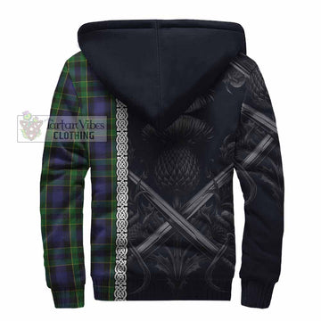 Mowat Tartan Sherpa Hoodie with Family Crest Cross Sword Thistle Celtic Vibes - Tartan Vibes Clothing