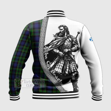 Mowat Tartan Clan Crest Baseball Jacket with Highlander Warrior Celtic Style - Tartan Vibes Clothing