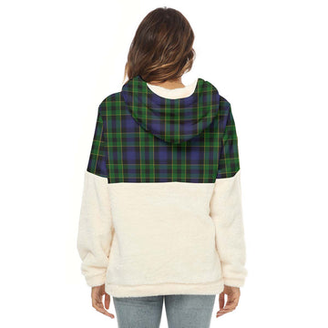 Mowat Tartan Half Style Women's Borg Fleece Hoodie with Half Zip with Family Crest
