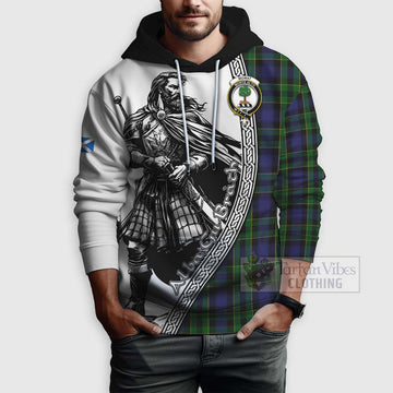 Mowat Tartan Clan Crest Hoodie with Highlander Warrior Celtic Style - Tartan Vibes Clothing
