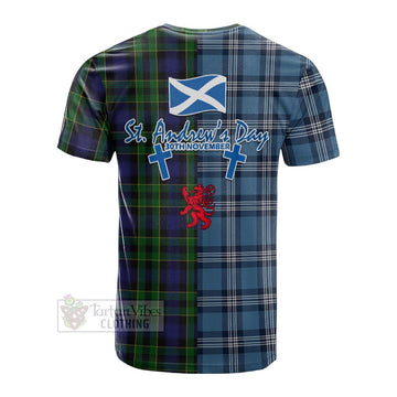 Mowat Tartan Cotton T-shirt Happy St. Andrew's Day Half Tartan Style - Tartan Vibes Clothing
