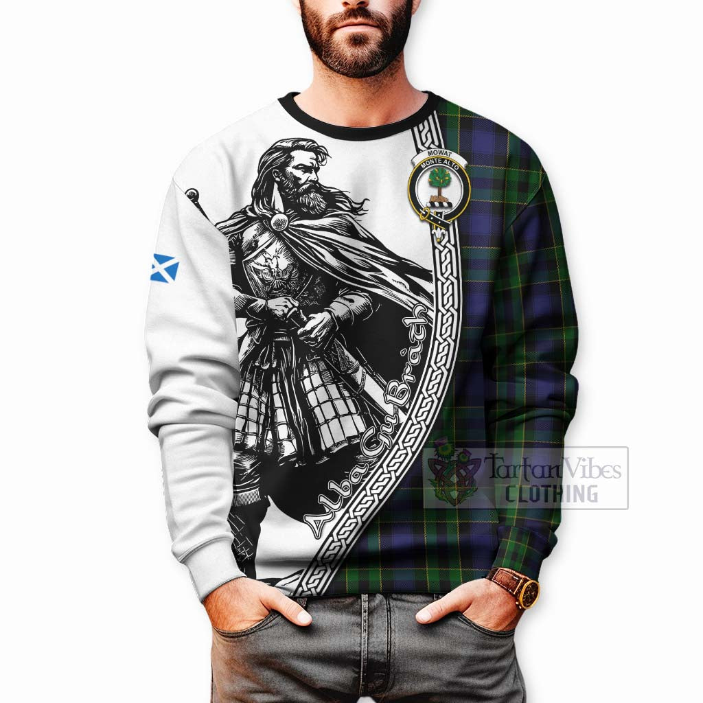Mowat Tartan Clan Crest Sweatshirt with Highlander Warrior Celtic Style - Tartan Vibes Clothing