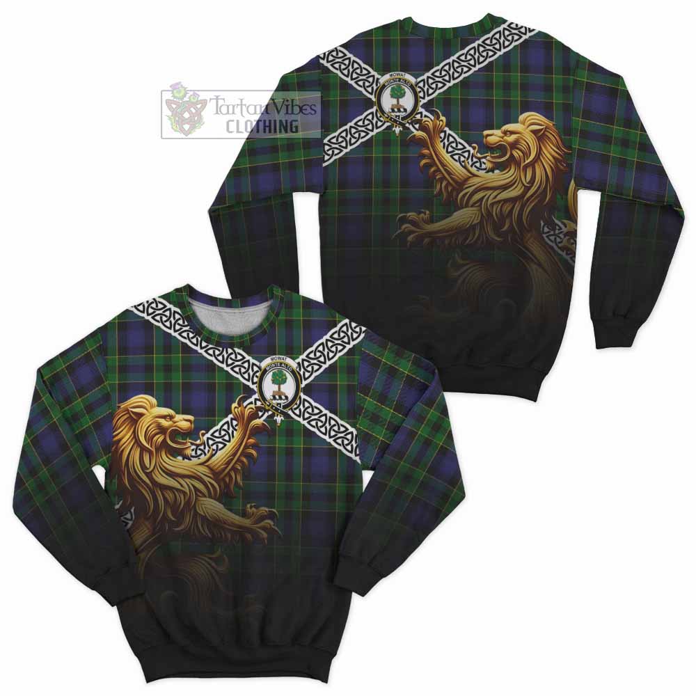 Mowat Crest Tartan Sweatshirt with Golden Lion Emblem Celtic Style - Tartan Vibes Clothing