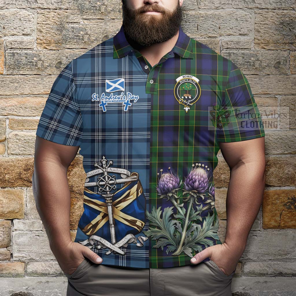 Mowat Tartan Polo Shirt Happy St. Andrew's Day Half Tartan Style - Tartan Vibes Clothing