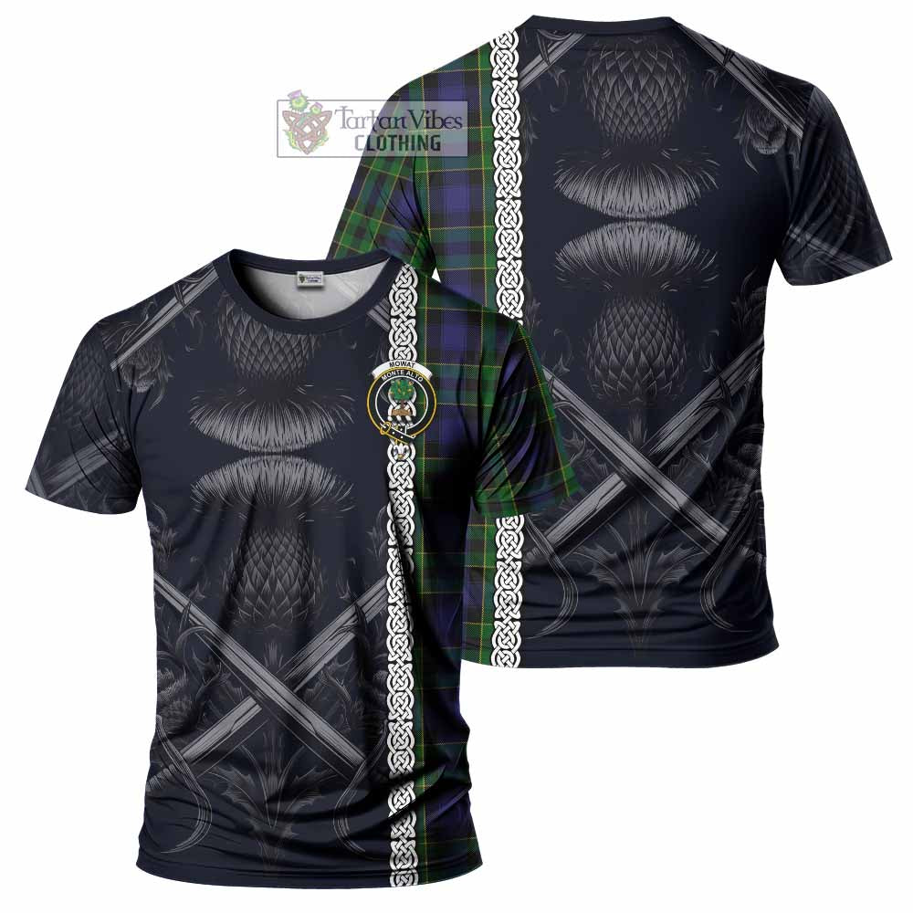 Mowat Tartan T-Shirt with Family Crest Cross Sword Thistle Celtic Vibes - Tartan Vibes Clothing