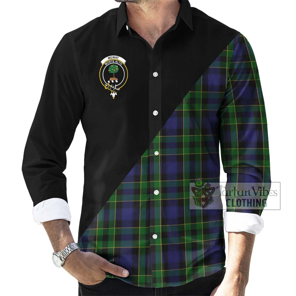 Mowat Tartan Long Sleeve Button Shirt with Family Crest and Military Logo Style - Tartanvibesclothing Shop