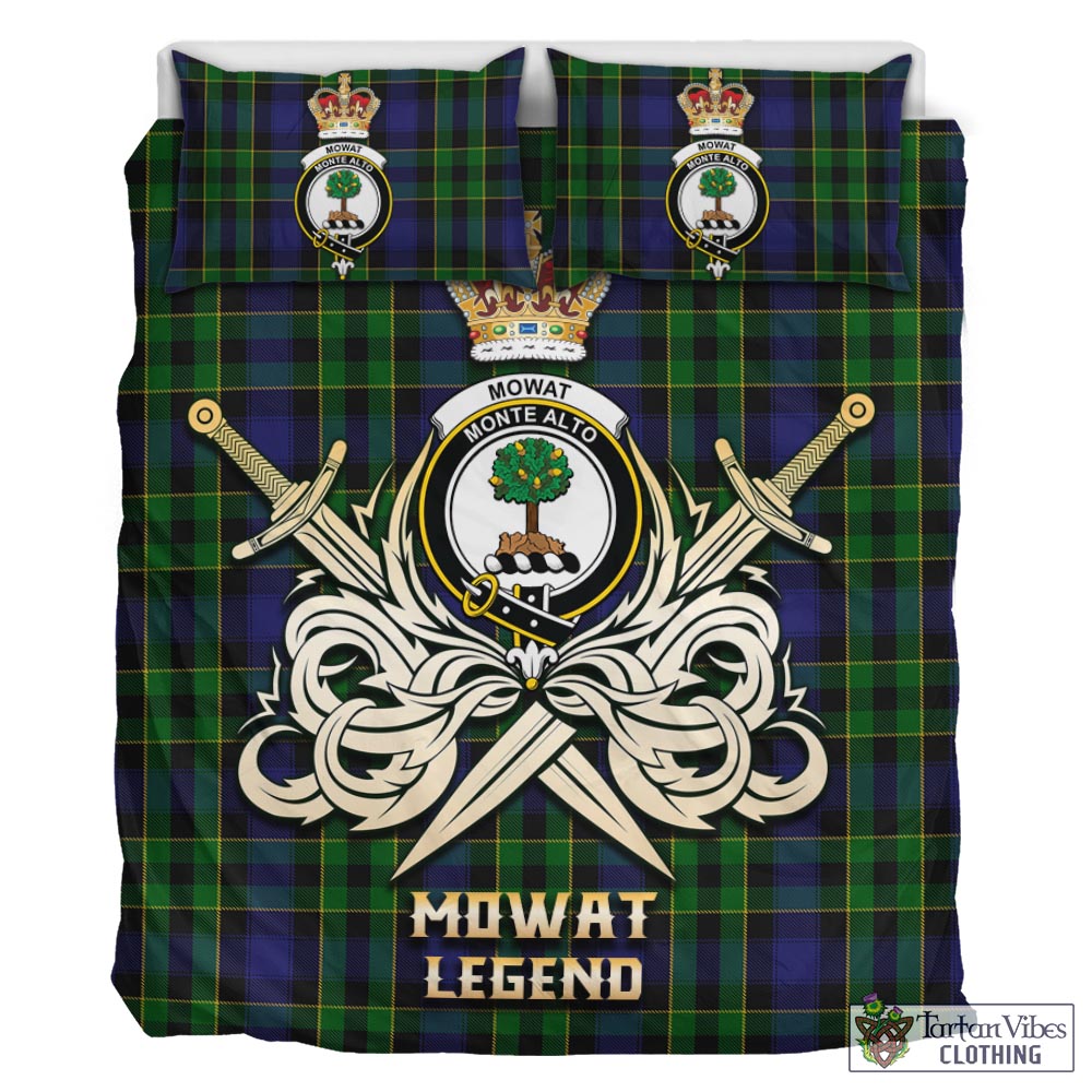 Tartan Vibes Clothing Mowat Tartan Bedding Set with Clan Crest and the Golden Sword of Courageous Legacy
