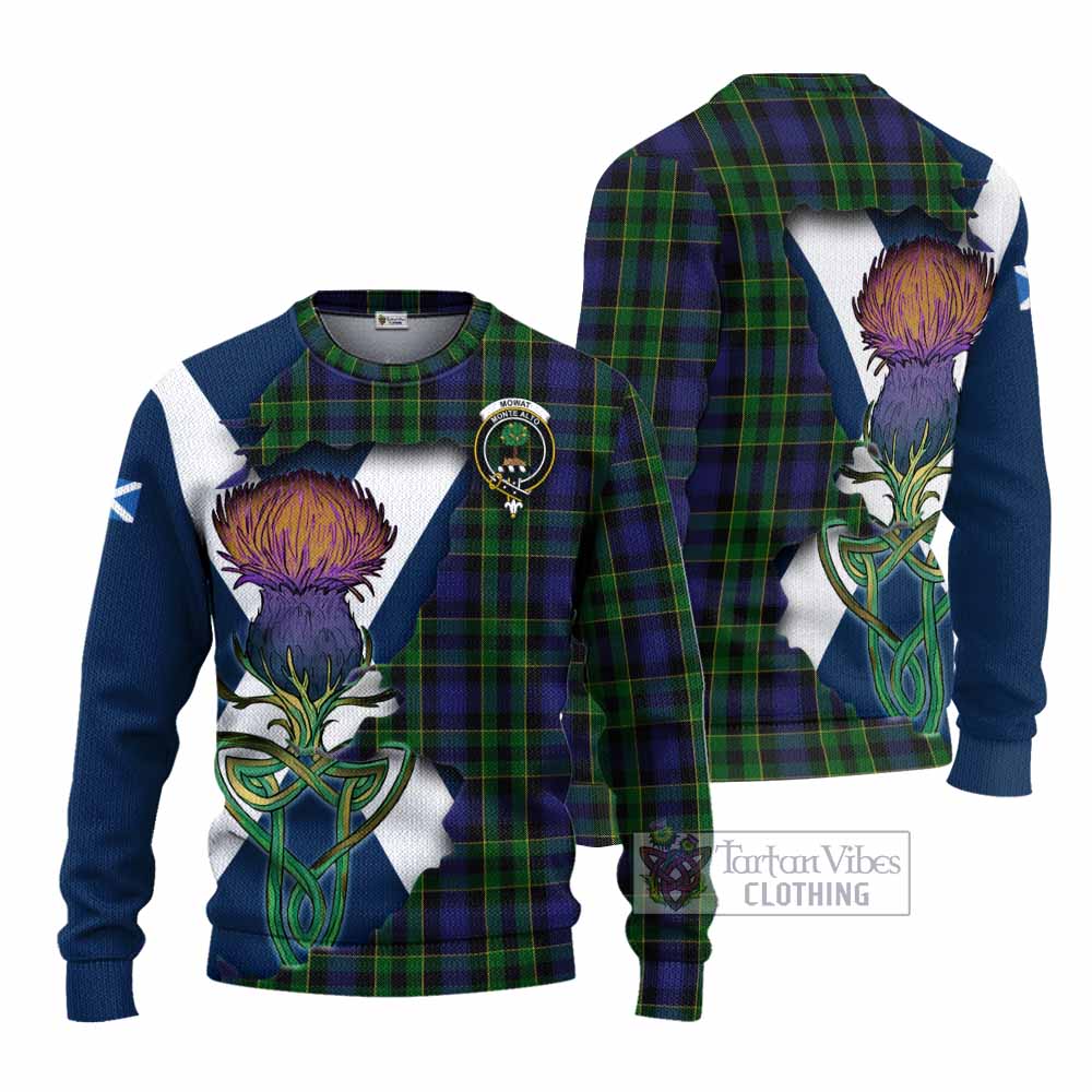 Tartan Vibes Clothing Mowat Tartan Family Crest Knitted Sweater Scottish Thistle Celtic Inspired