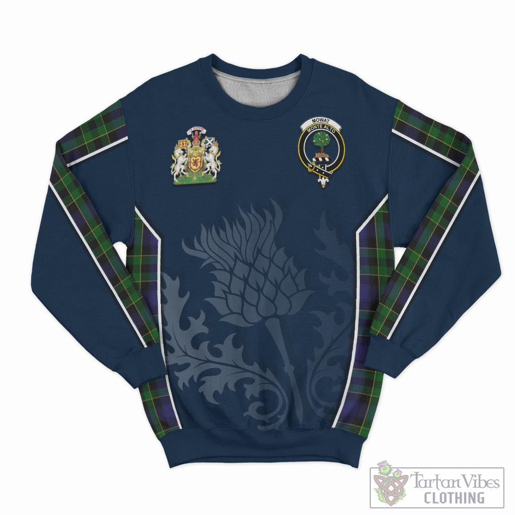 Mowat Tartan Sweatshirt with Family Crest and Scottish Thistle Vibes Sport Style - Tartan Vibes Clothing