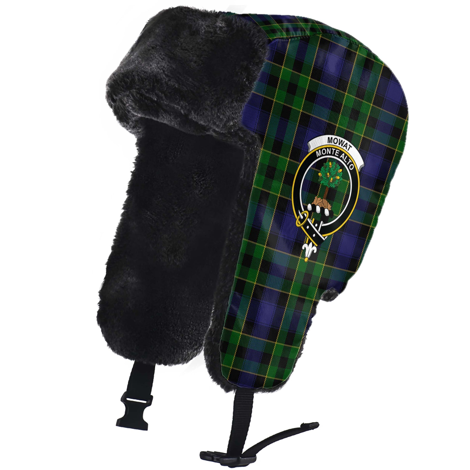 Mowat Tartan Winter Trapper Hat with Family Crest - Tartanvibesclothing