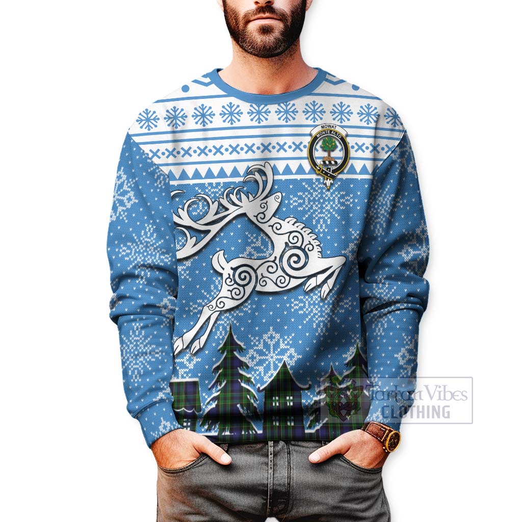 Mowat Clan Christmas Sweatshirt Celtic Reindeer Style - Tartan Vibes Clothing
