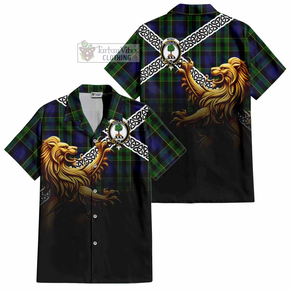 Mowat Crest Tartan Hawaiian Shirt with Golden Lion Emblem Celtic Style - Tartan Vibes Clothing