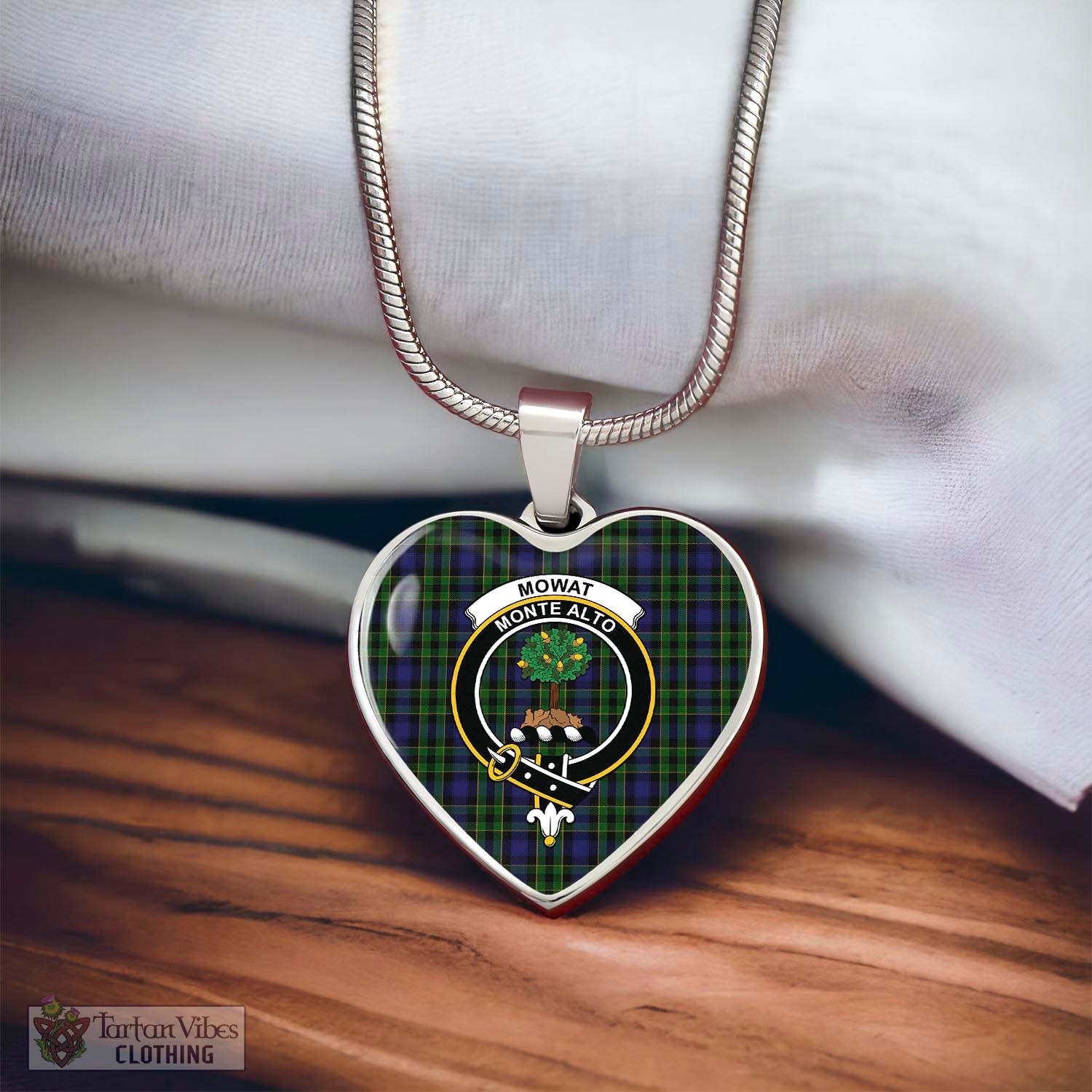 Mowat Tartan Heart Necklace with Family Crest - Tartan Vibes Clothing