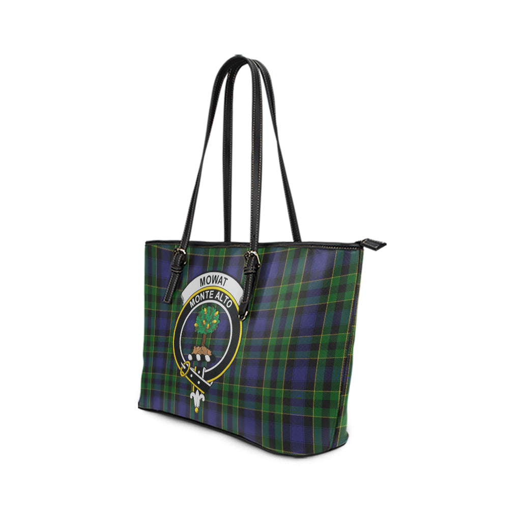 Mowat Tartan Leather Tote Bag with Family Crest - Tartan Vibes Clothing