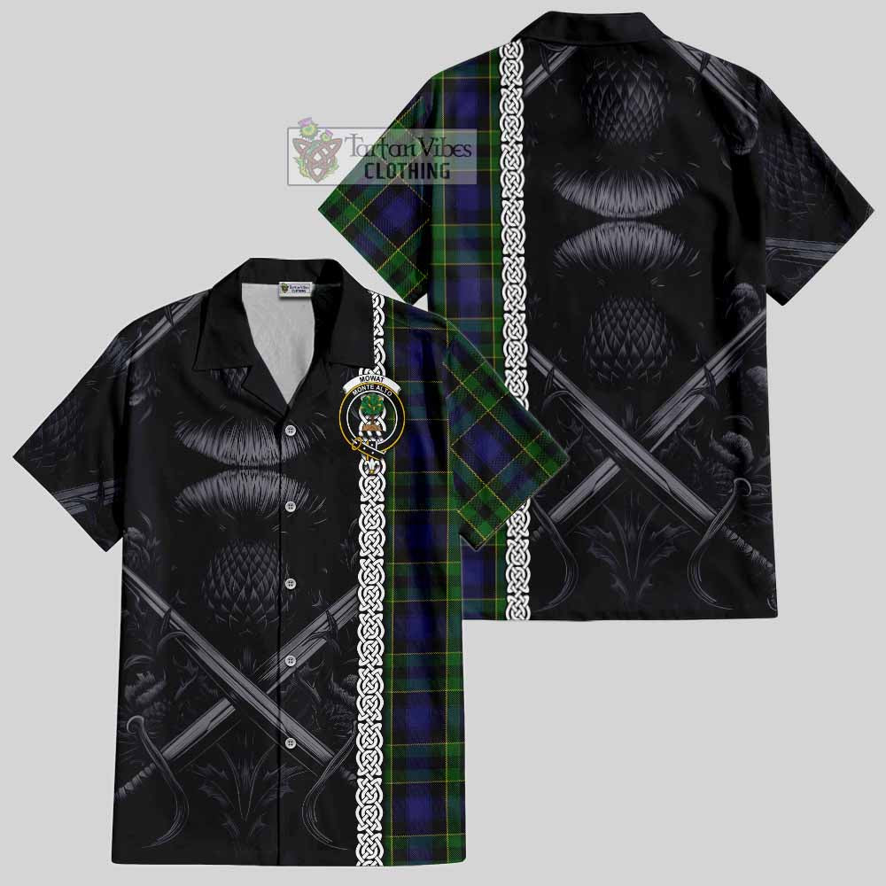 Mowat Tartan Hawaiian Shirt with Family Crest Cross Sword Thistle Celtic Vibes - Tartan Vibes Clothing