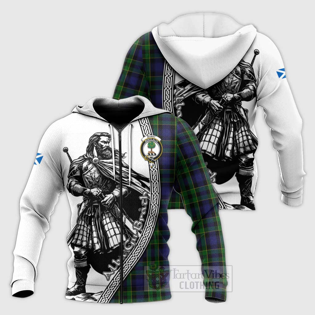Mowat Tartan Clan Crest Knitted Hoodie with Highlander Warrior Celtic Style Unisex Knitted Zip Hoodie - Tartan Vibes Clothing