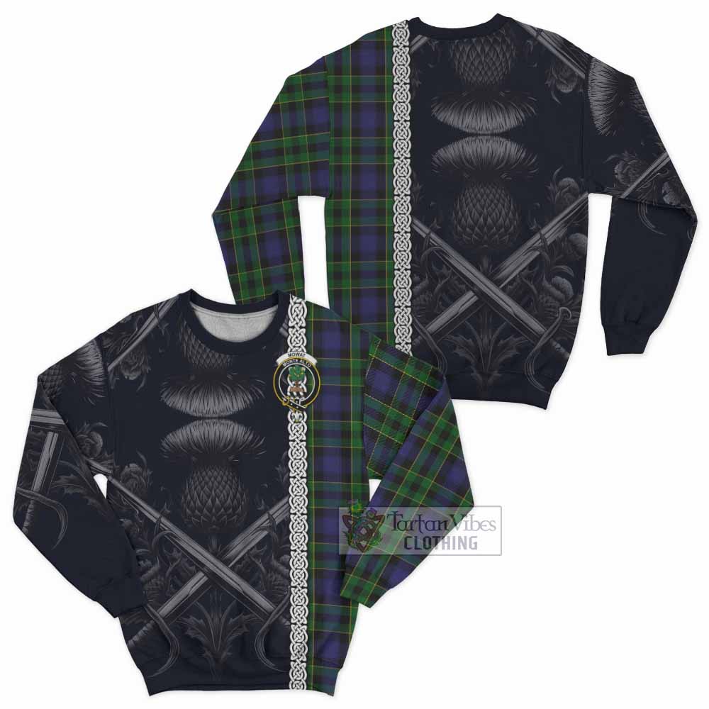 Mowat Tartan Sweatshirt with Family Crest Cross Sword Thistle Celtic Vibes - Tartan Vibes Clothing