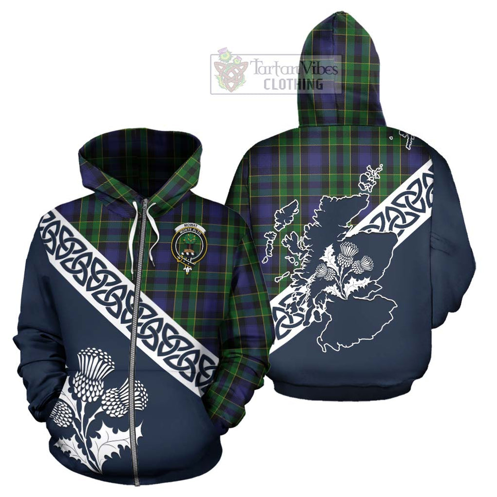 Mowat Tartan Hoodie Featuring Thistle and Scotland Map - Tartan Vibes Clothing