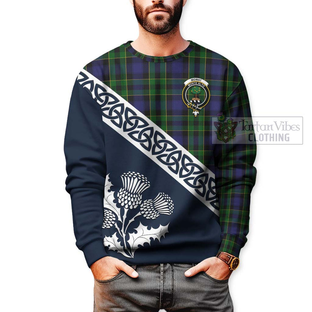 Mowat Tartan Sweatshirt Featuring Thistle and Scotland Map - Tartan Vibes Clothing