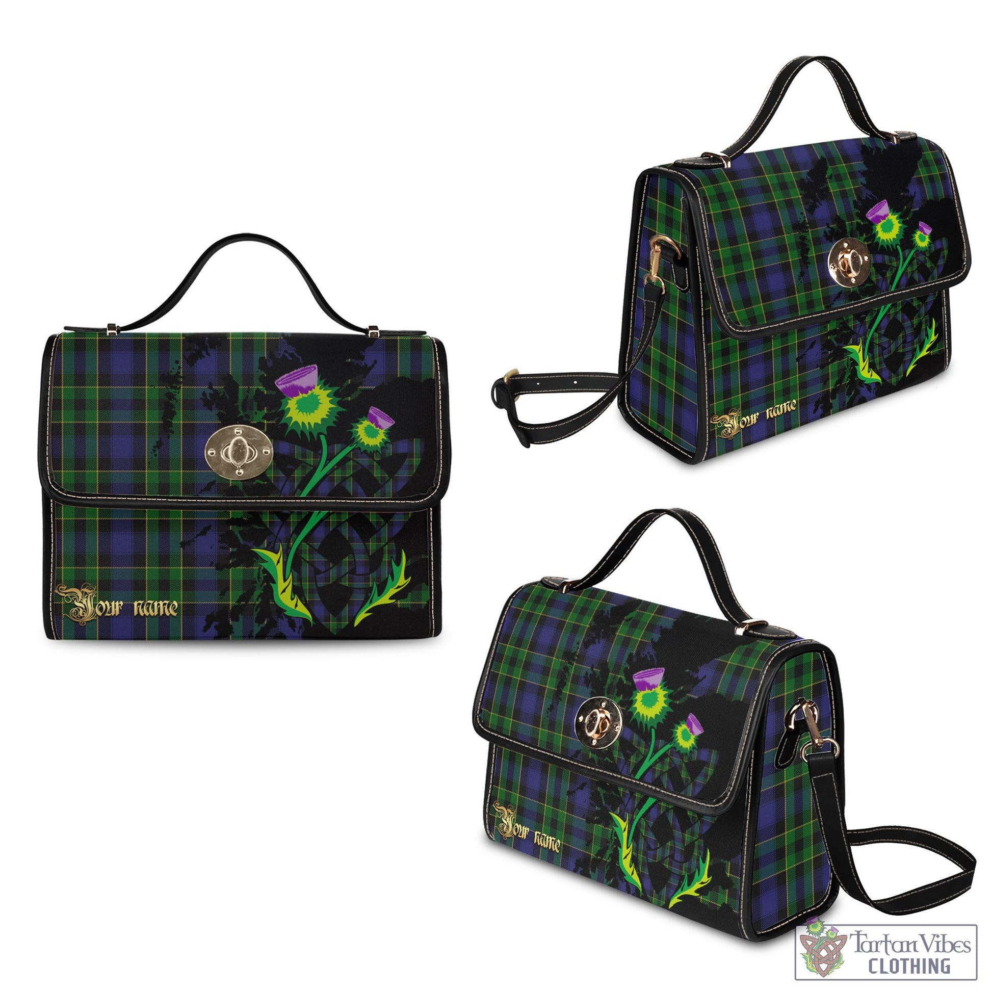 Tartan Vibes Clothing Mowat Tartan Waterproof Canvas Bag with Scotland Map and Thistle Celtic Accents