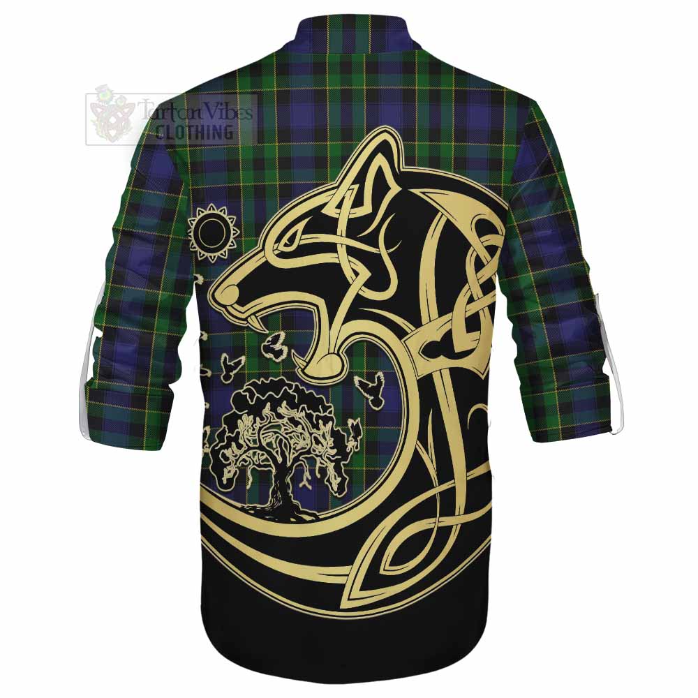 Mowat Tartan Ghillie Kilt Shirt with Family Crest Celtic Wolf Style - Tartan Vibes Clothing