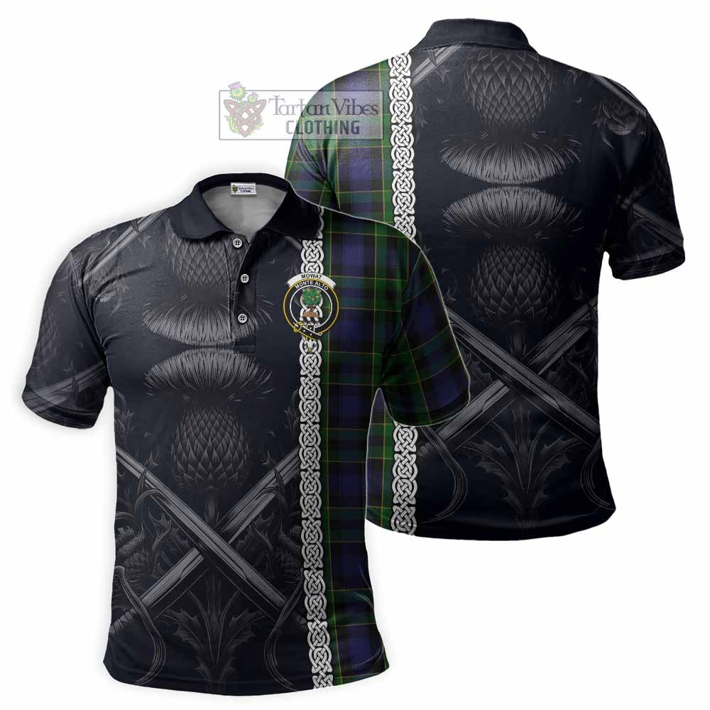 Mowat Tartan Polo Shirt with Family Crest Cross Sword Thistle Celtic Vibes - Tartan Vibes Clothing