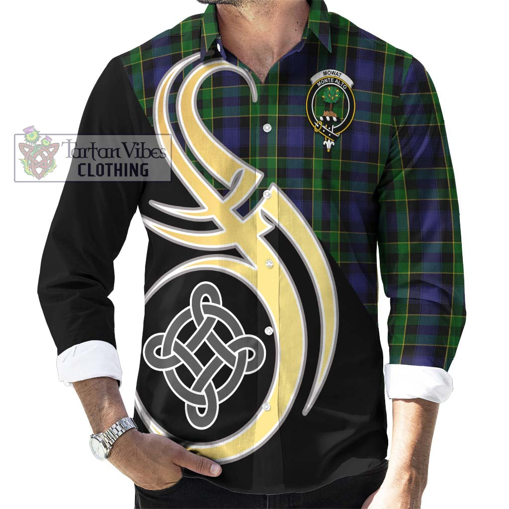 Mowat Tartan Long Sleeve Button Shirt with Family Crest and Celtic Symbol Style - Tartan Vibes Clothing