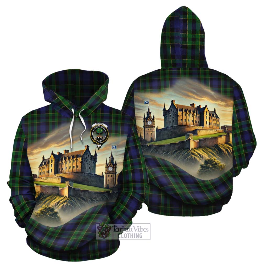 Mowat Tartan Family Crest Cotton Hoodie with Scottish Ancient Castle Style - Tartan Vibes Clothing
