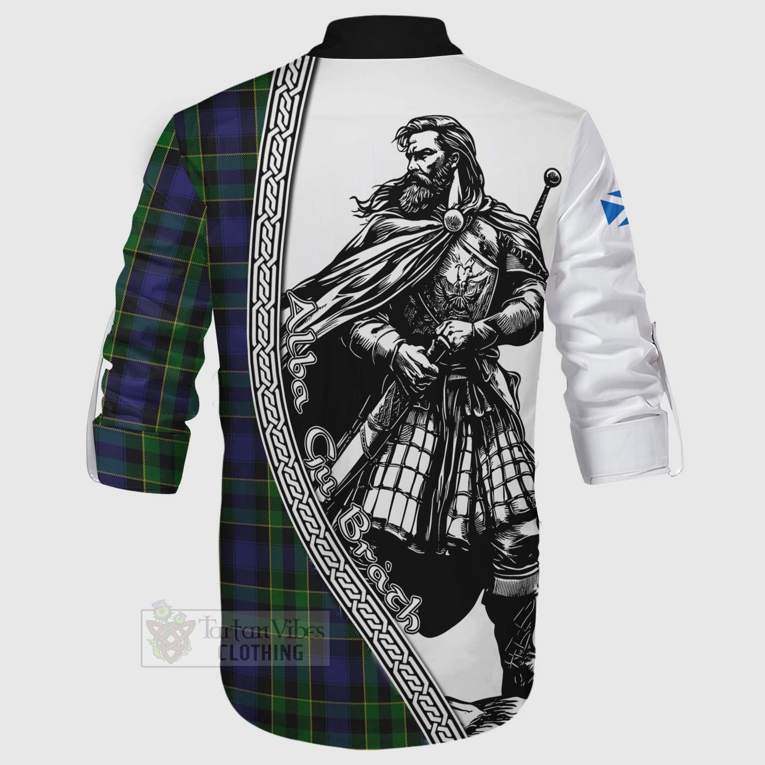 Mowat Tartan Clan Crest Ghillie Kilt Shirt with Highlander Warrior Celtic Style - Tartan Vibes Clothing