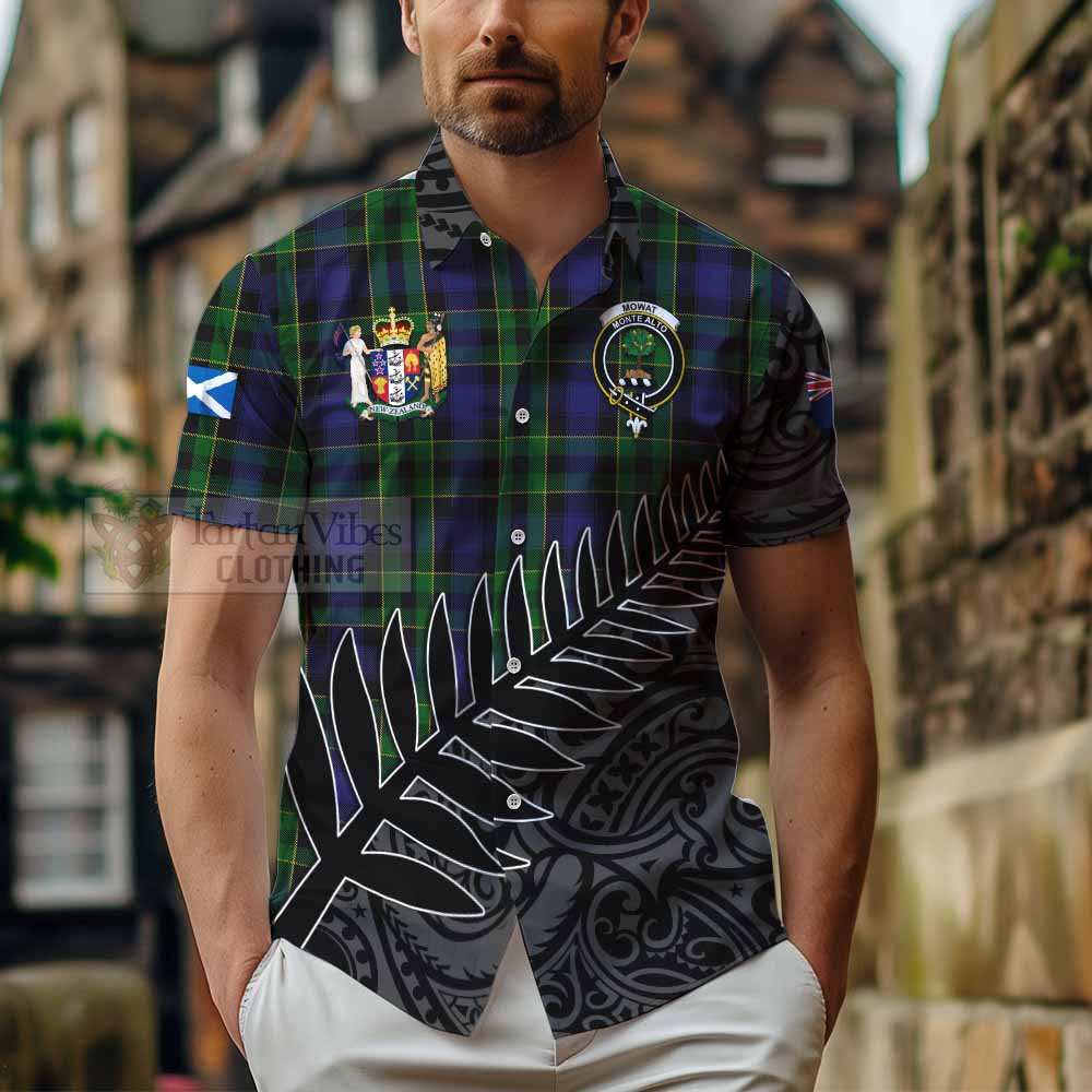 Mowat Crest Tartan Hawaiian Shirt with New Zealand Silver Fern Half Style - Tartan Vibes Clothing