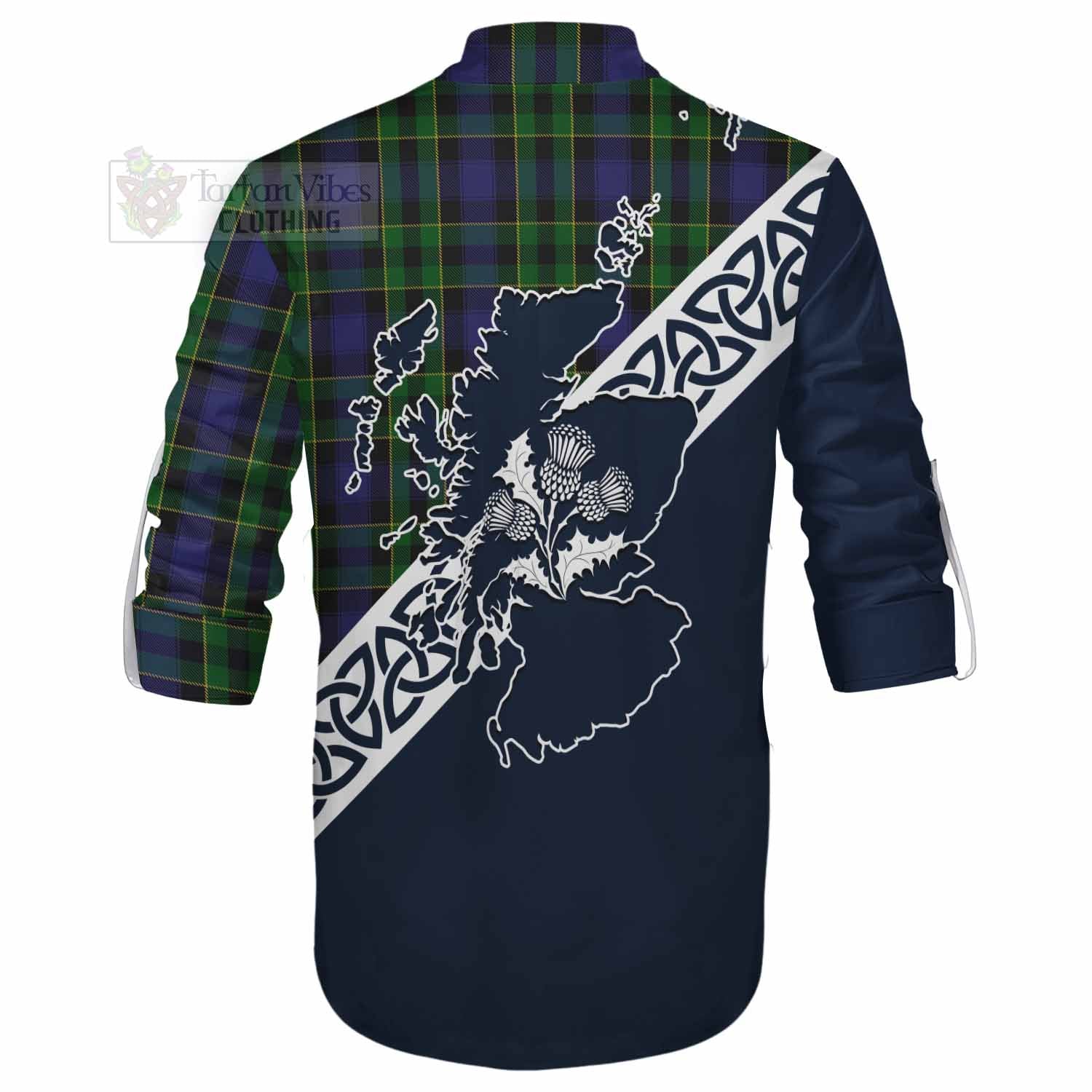 Mowat Tartan Ghillie Kilt Shirt Featuring Thistle and Scotland Map - Tartan Vibes Clothing