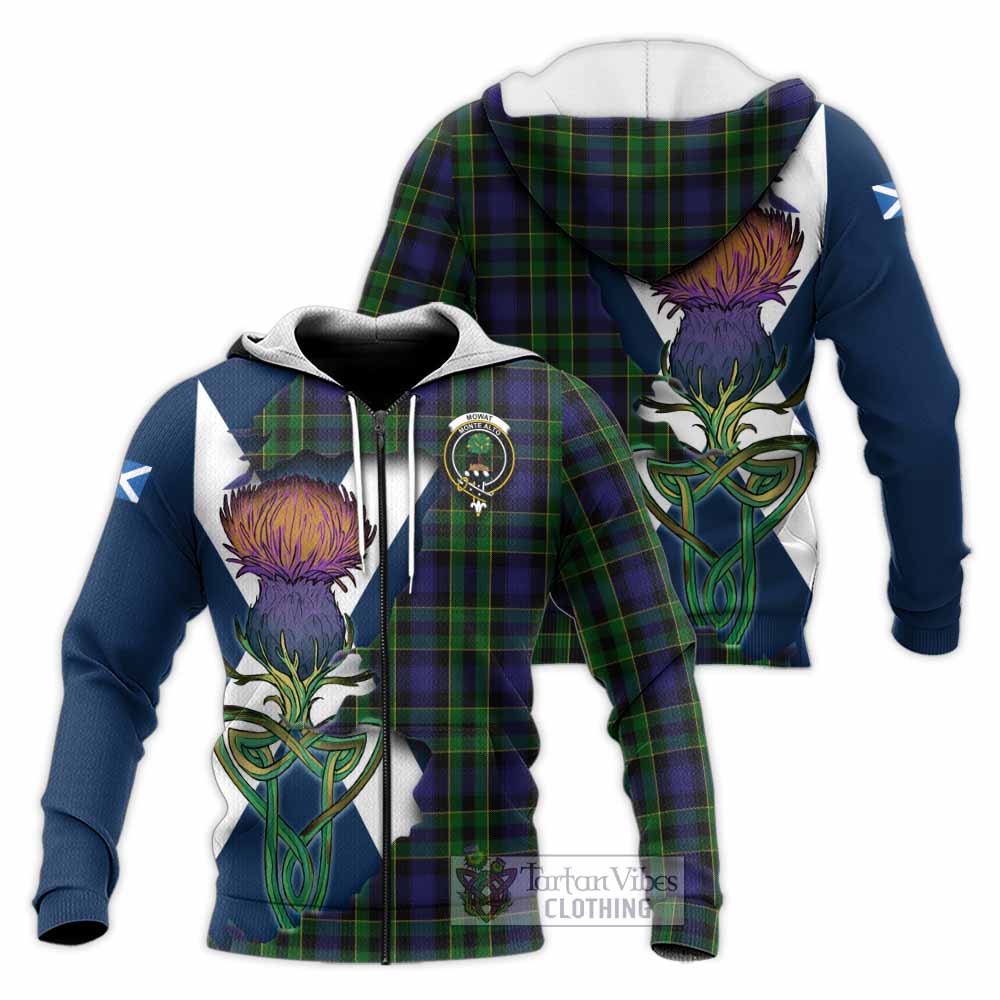 Tartan Vibes Clothing Mowat Tartan Family Crest Knitted Hoodie Scottish Thistle Celtic Inspired