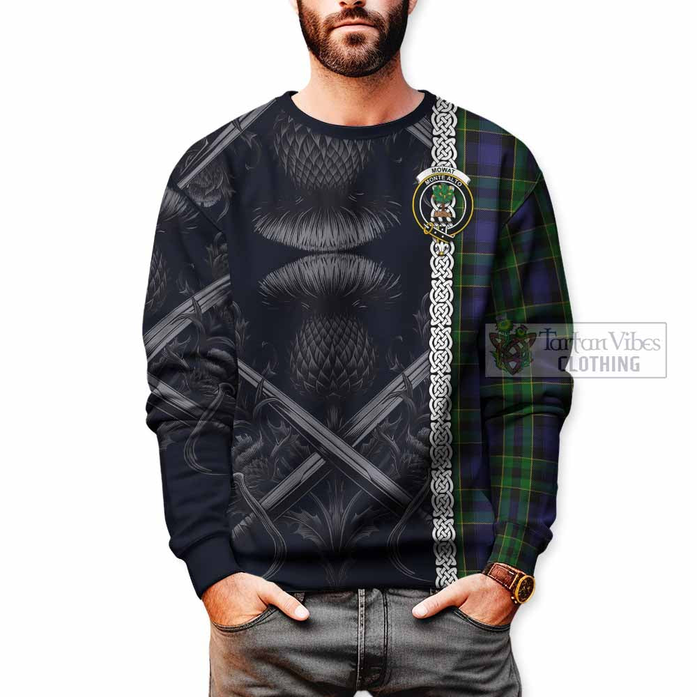 Mowat Tartan Sweatshirt with Family Crest Cross Sword Thistle Celtic Vibes - Tartan Vibes Clothing