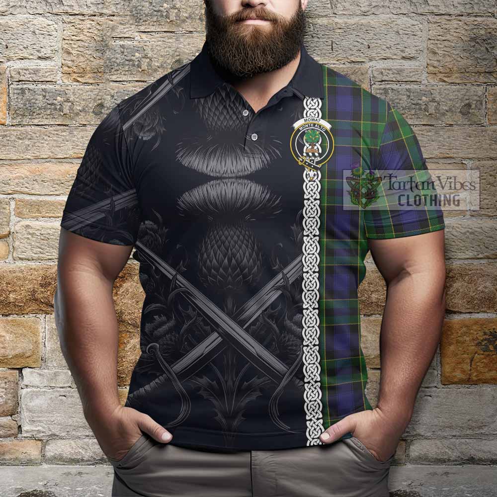Mowat Tartan Polo Shirt with Family Crest Cross Sword Thistle Celtic Vibes - Tartan Vibes Clothing