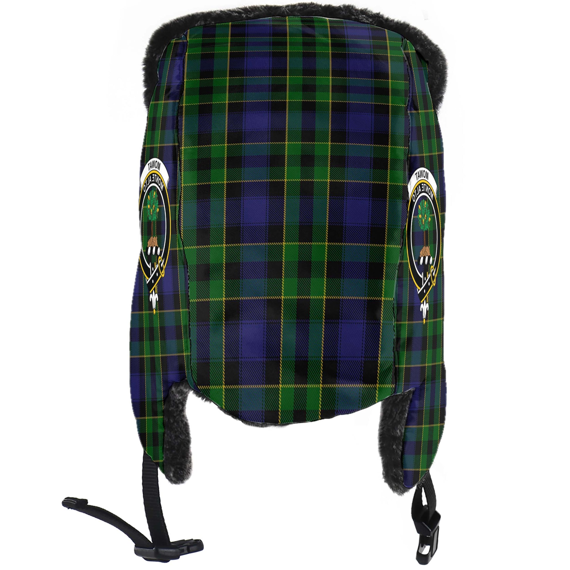 Mowat Tartan Winter Trapper Hat with Family Crest - Tartanvibesclothing