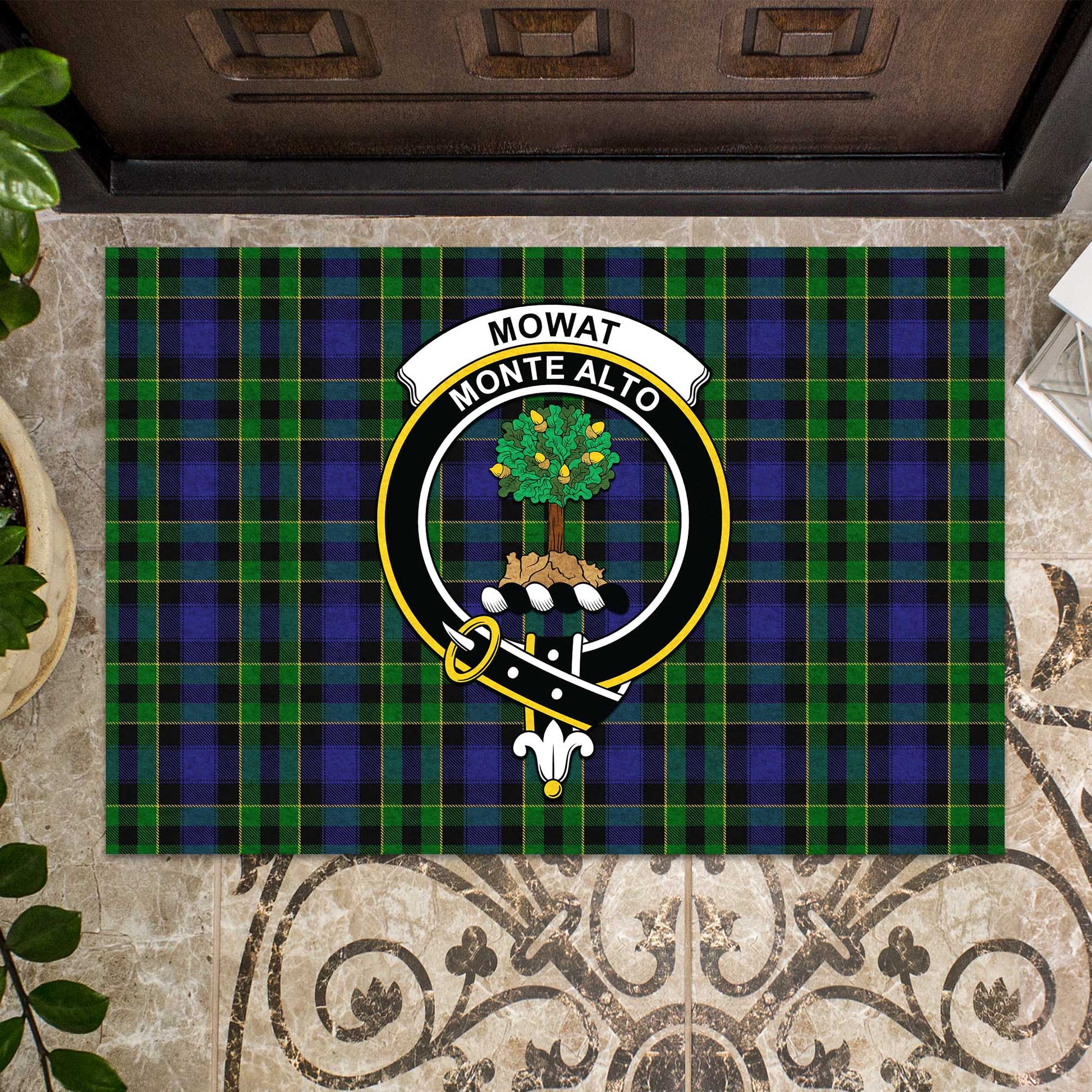 Mowat Tartan Rubber Doormat with Family Crest - Tartan Vibes Clothing