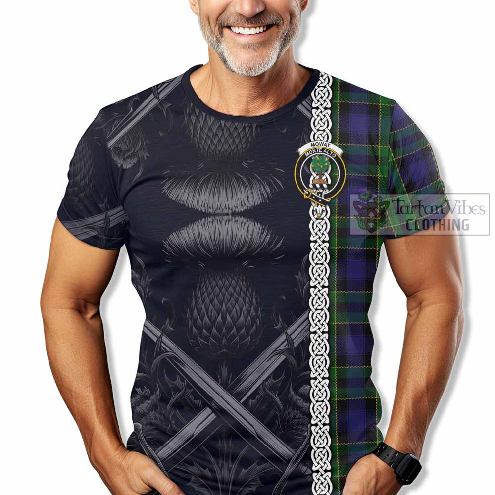 Mowat Tartan T-Shirt with Family Crest Cross Sword Thistle Celtic Vibes - Tartan Vibes Clothing