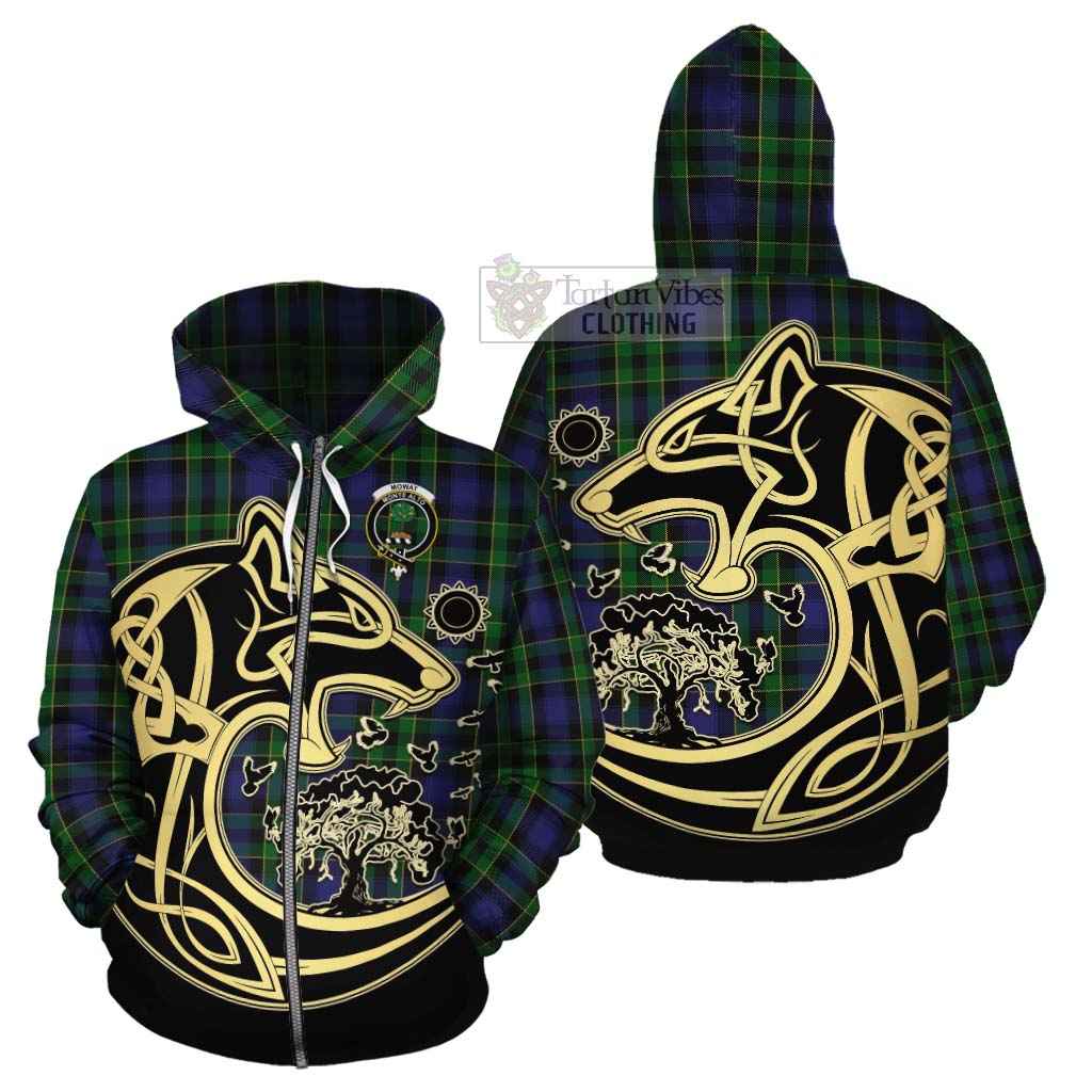 Mowat Tartan Cotton Hoodie with Family Crest Celtic Wolf Style - Tartan Vibes Clothing