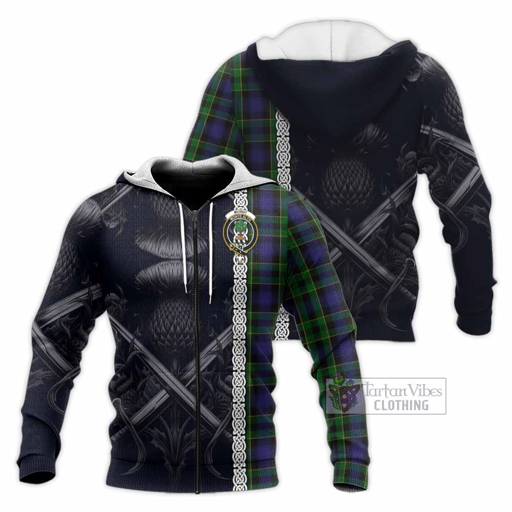Mowat Tartan Knitted Hoodie with Family Crest Cross Sword Thistle Celtic Vibes Unisex Knitted Zip Hoodie - Tartan Vibes Clothing