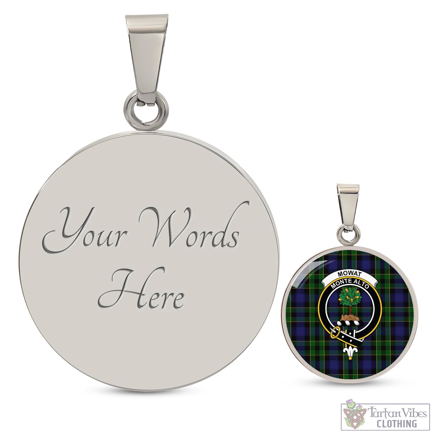Mowat Tartan Circle Necklace with Family Crest Luxury Necklace (Silver) Yes - Tartan Vibes Clothing