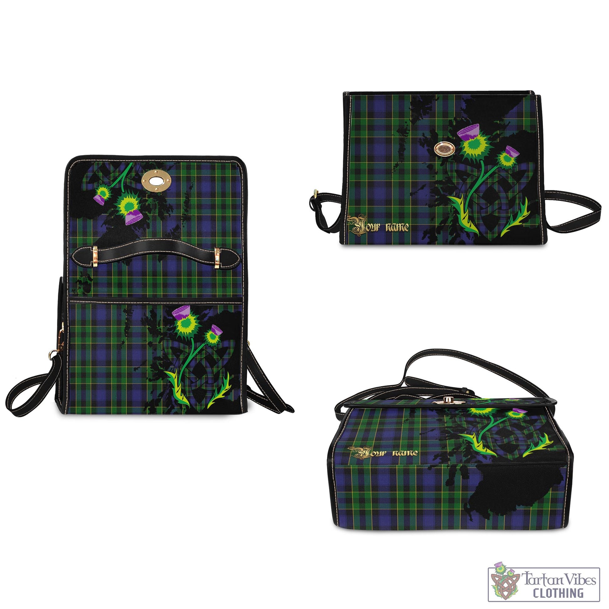 Tartan Vibes Clothing Mowat Tartan Waterproof Canvas Bag with Scotland Map and Thistle Celtic Accents