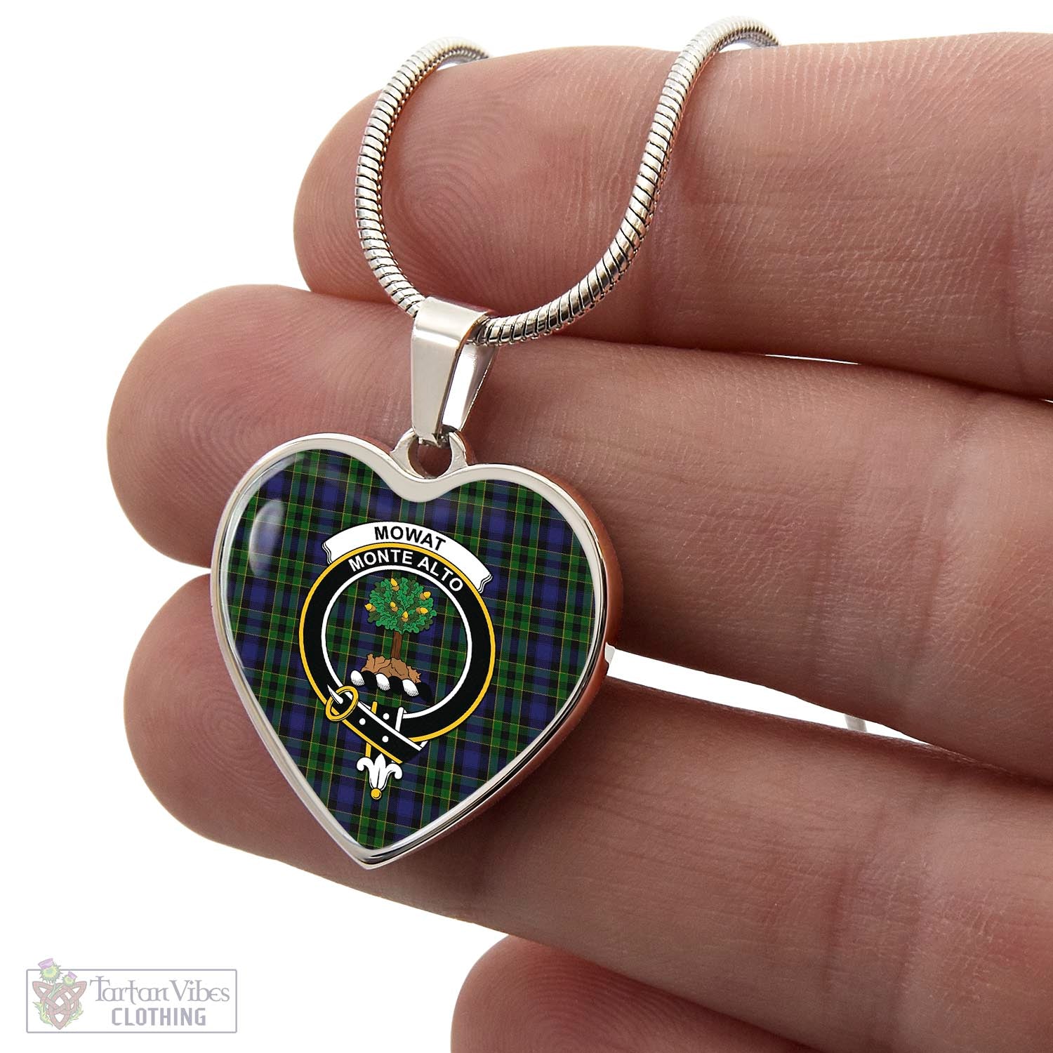 Mowat Tartan Heart Necklace with Family Crest - Tartan Vibes Clothing
