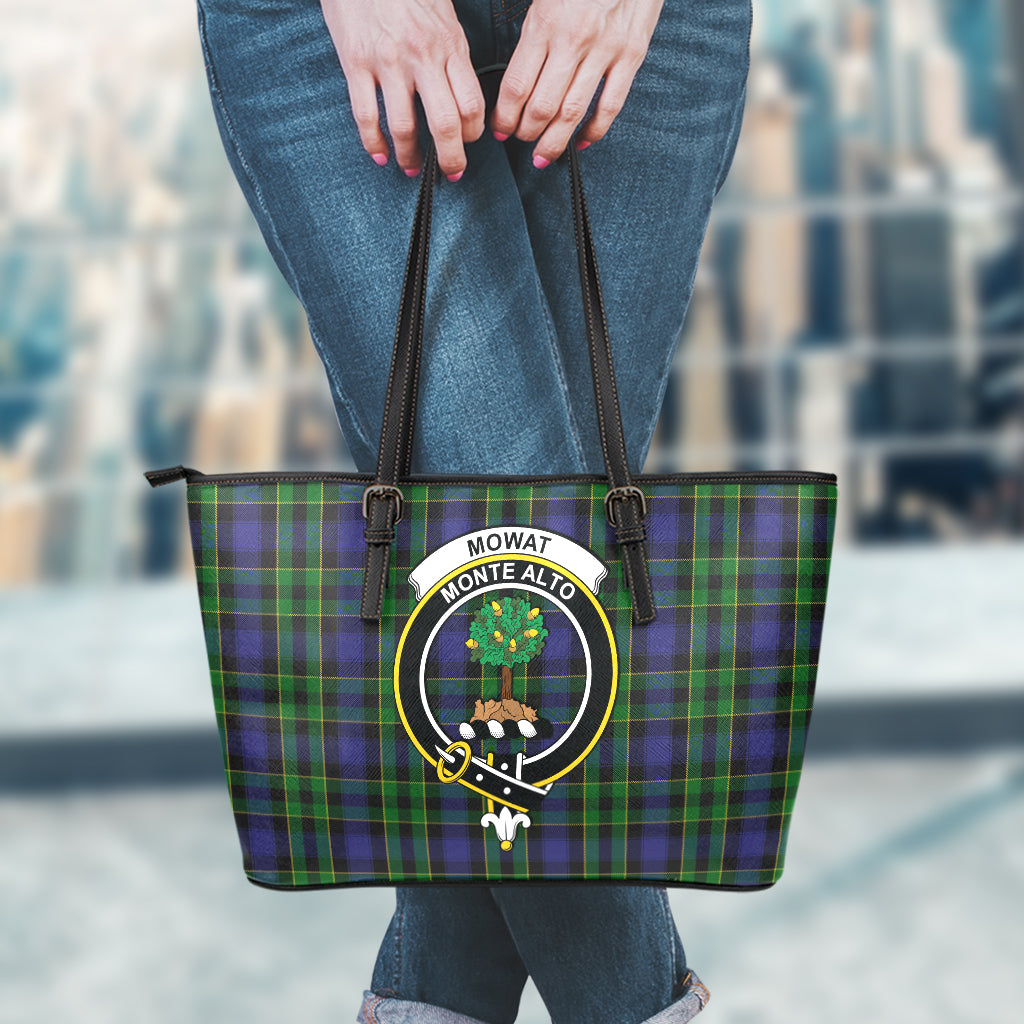 Mowat Tartan Leather Tote Bag with Family Crest - Tartan Vibes Clothing