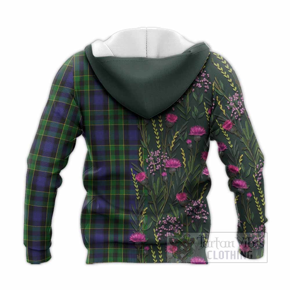 Mowat Family Crest Tartan Knitted Hoodie Scottish Thistle Flower Pattern Half Style - Tartan Vibes Clothing