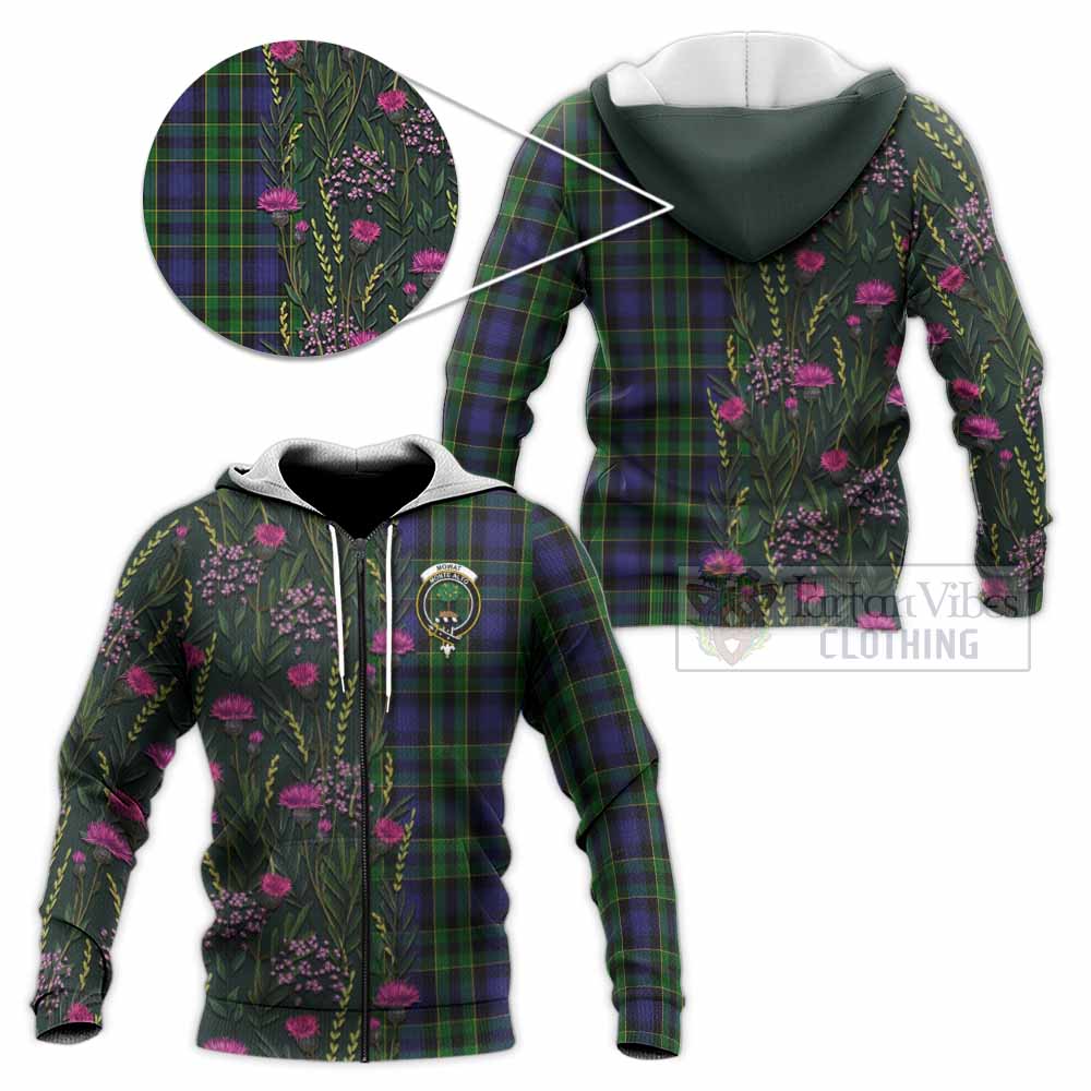 Mowat Family Crest Tartan Knitted Hoodie Scottish Thistle Flower Pattern Half Style - Tartan Vibes Clothing